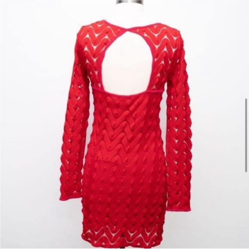 Red Ribbed Ruffled Mini Sweater Dress - Picture 7 of 9
